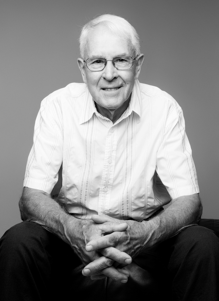 Portrait photo of Dr Gibson in black and whitre