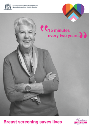 Gerri hero poster black and white promoting breast screening