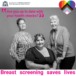 Gerri Steph and Barb health checks social media tile promoting breast screening