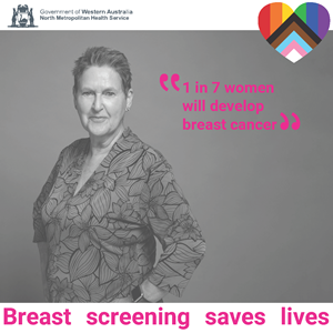 Steph 1 in 7 social media tile promoting breast screening