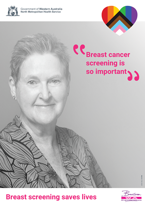 Steph hero poster black and white promoting breast screening