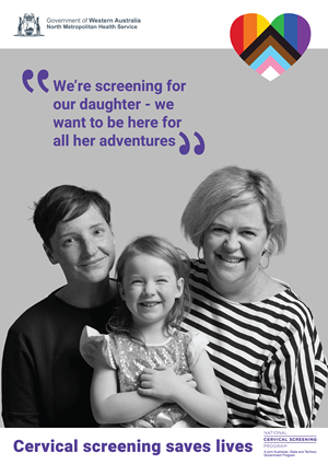Liz and Eden with daughter hero poster black and white promoting cervical screening