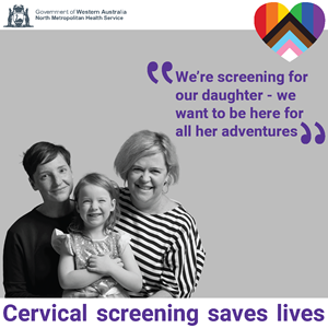 Liz and Eden with daughter hero poster black and white promoting cervical screening