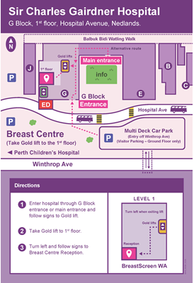 Map of Sir Charles Gairdner Hospital Breast clinic
