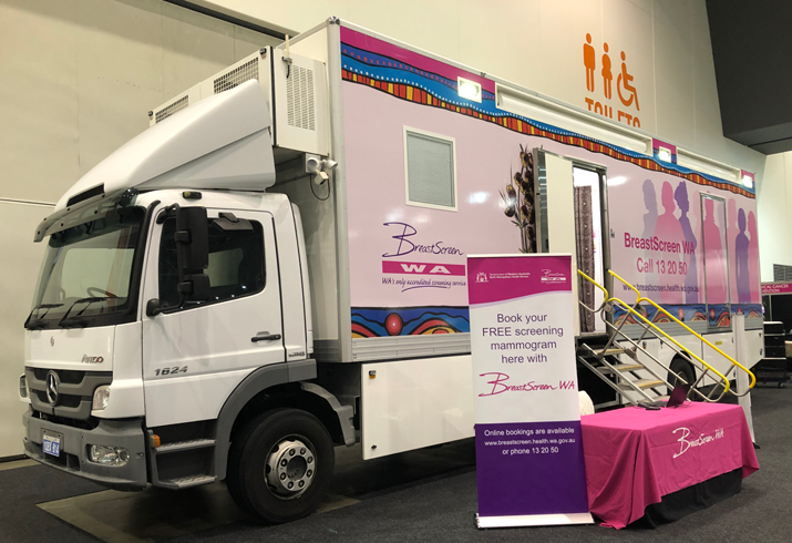 Mobile screening truck at EWE with information booth