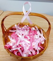 Basket filled with pink ribbons
