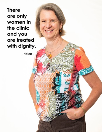 BSWA ambassador Helen with quote "There are only women in the clinic and you are treated with dignity."